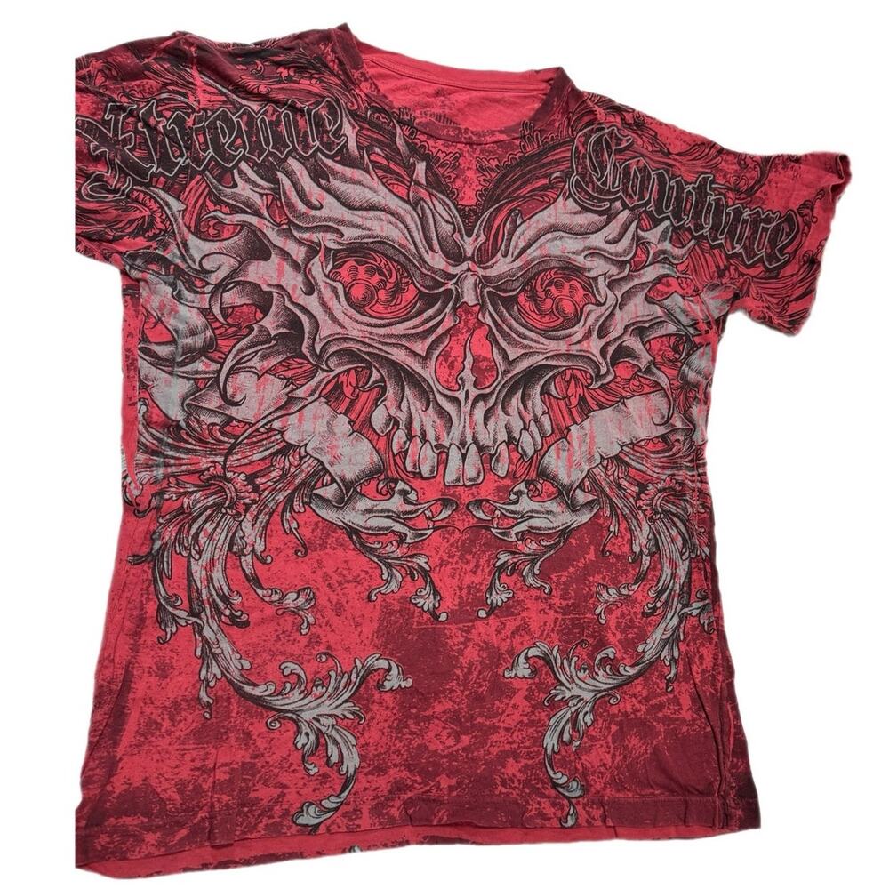 Xtreme Couture Red Shirt Size Large Skull UFC Fighting MMA Graphics